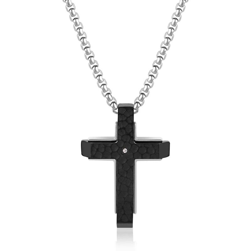 CZ Diamond Men's Cross Pendant Chain Necklace CZ Diamond Men's Cross Pendant Chain Necklace
