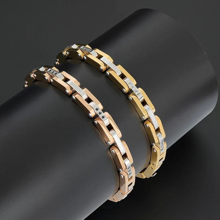316L Stainless Steel Two-Tone Moissanite Link Bracelet 316L Stainless Steel Two-Tone Moissanite Link Bracelet