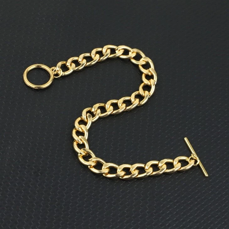 Polished Oval Link Chain With T-Bar Clasp Bracelet high quality