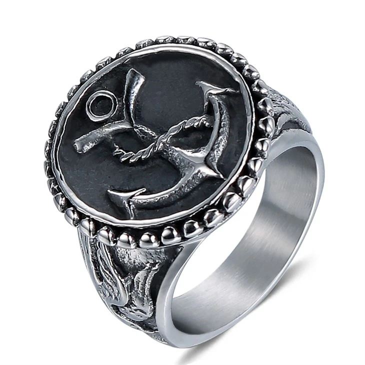 Anchor Relief Vintage Signet Ring With Rope Detailing